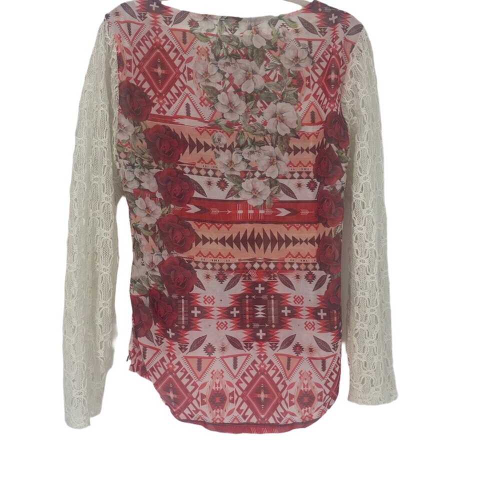 Capim Canela Boho Chic Long  Sleeve  in Laces Burgundy & Cream Size Large - Picture 3 of 5